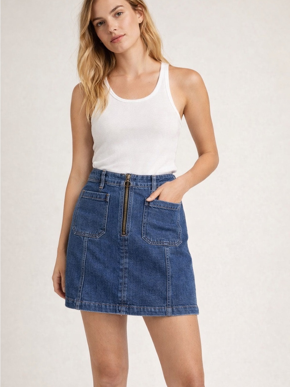 Madewell Denim A-Line Mini Skirt High Rise Zip Blue Y2K 90’s Grunge Festival